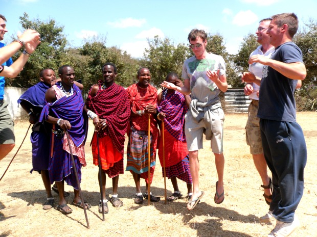 Being taught how to jump high like the men of the Maasai tribe