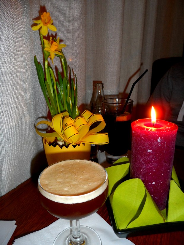 Absolutely Vanilla Espresso Martini for me and a vodka for Alex looking pretty at Easter