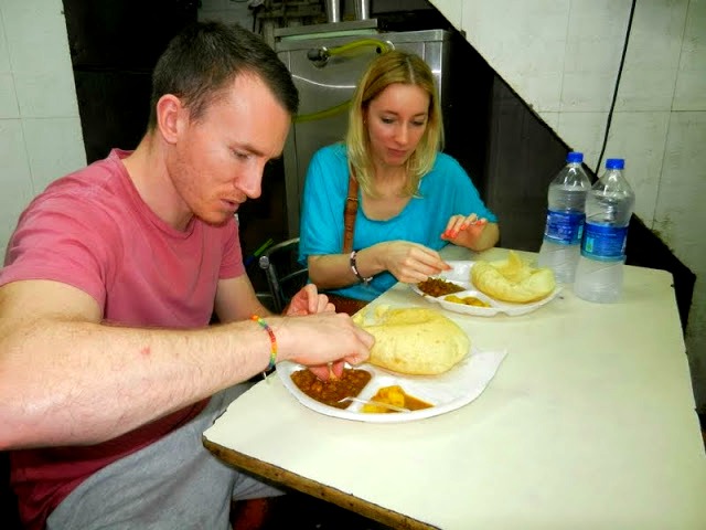 Trying food in Old Delhi India